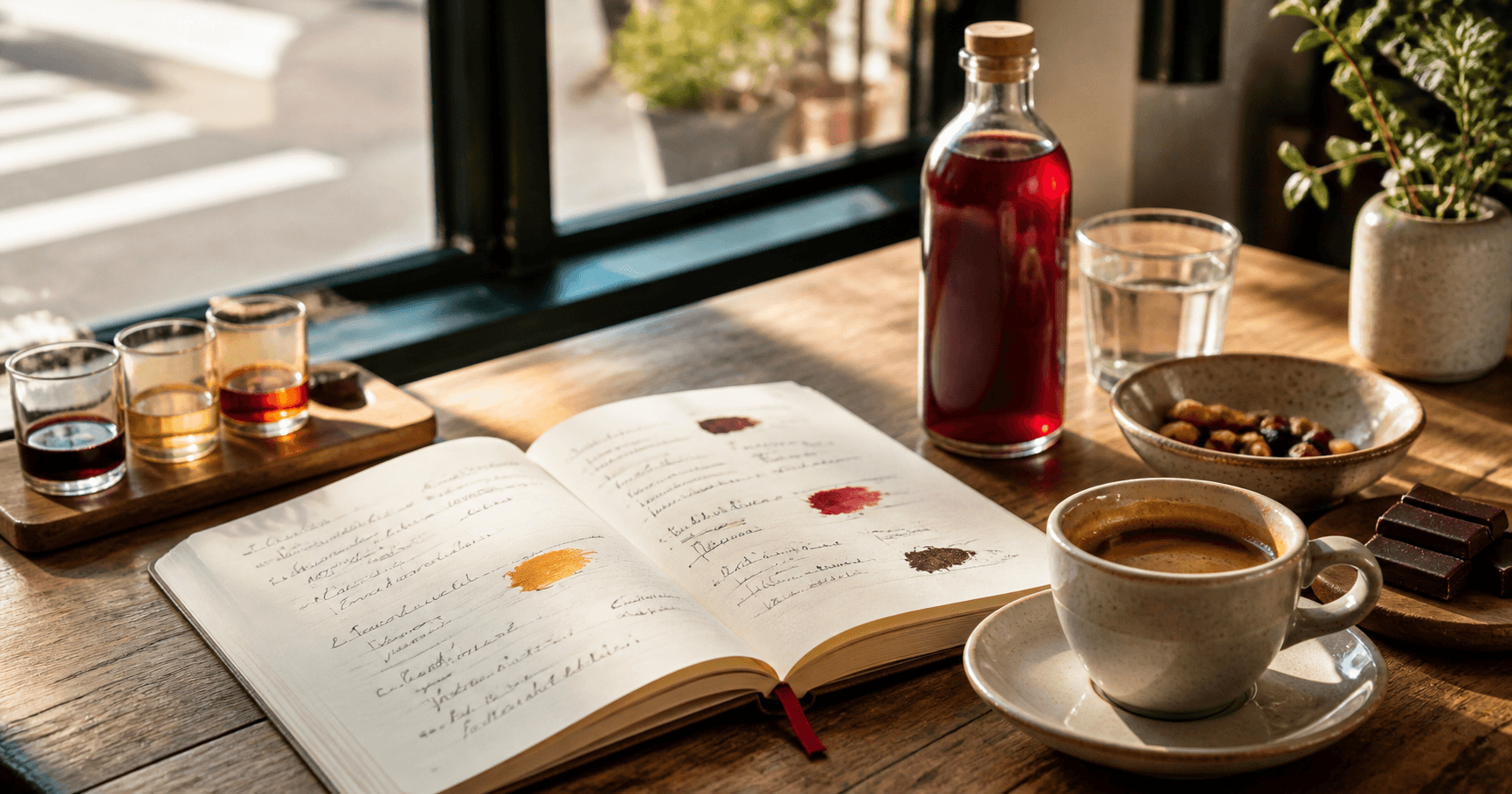 A taste journal with coffee and tasting samples